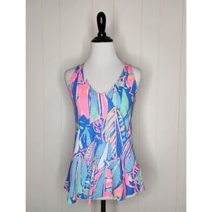 Lilly Pulitzer Bay Blue Out to Sea Sailboat Print Minka Tank Top Women's Size XS